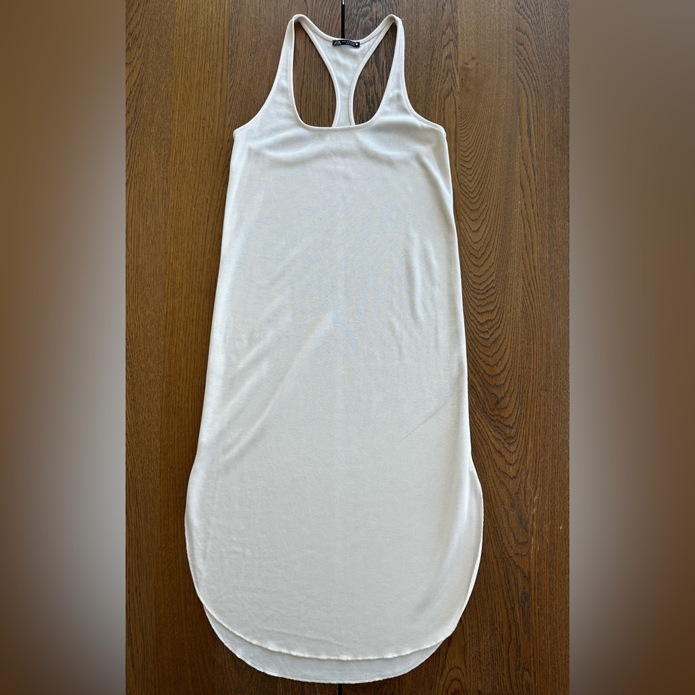 Zara Textured Racerback Sleeveless Tank Midi Dress Cream Off White Size S - Picture 2 of 10
